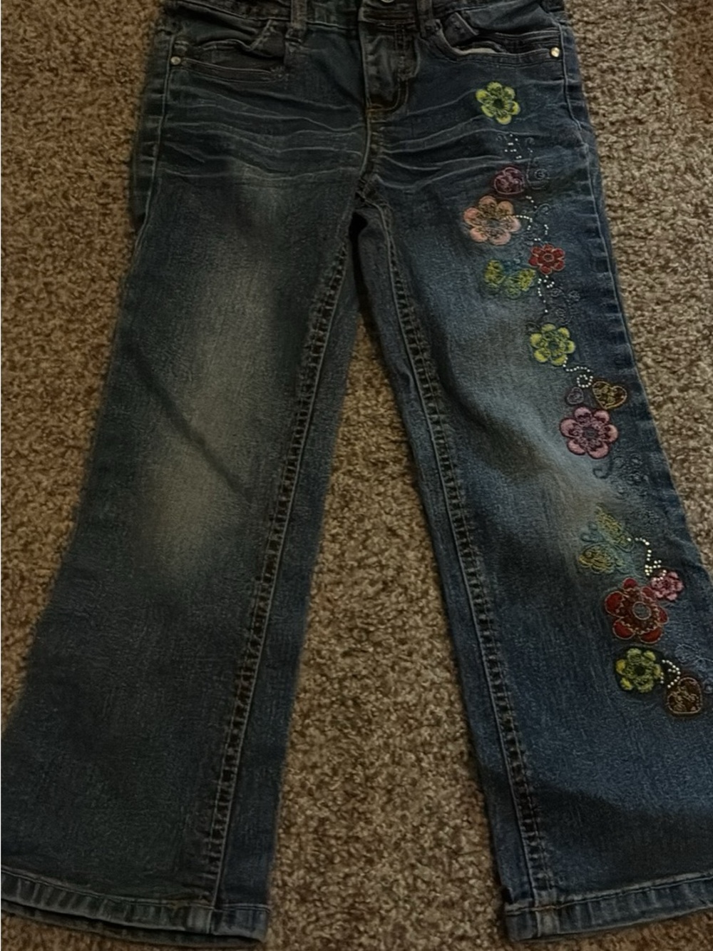 Dark Wash Floral Embroidered Wide Leg Jeans
